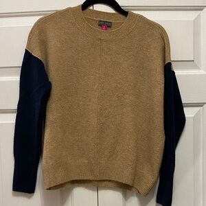 Vince Camuto Camel and Navy Crewneck Sweater